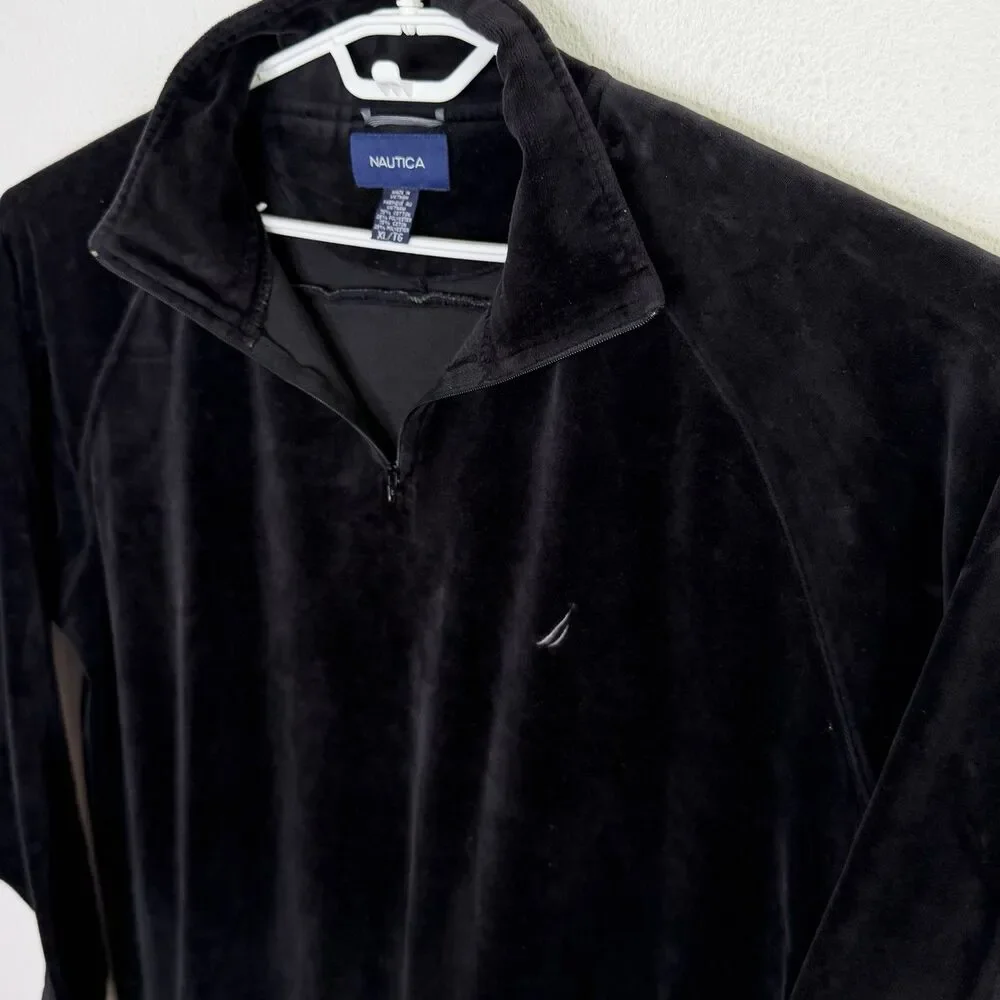 Vintage Nautica Velour Fleece Quarter Zip Pullover Black Men’s XL Sweater